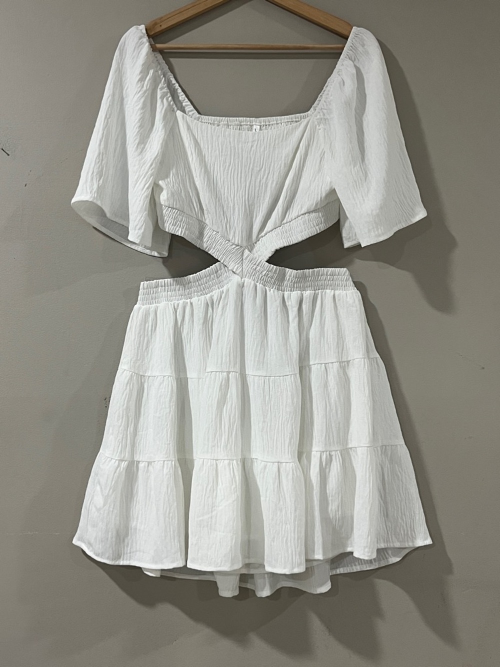 White Mini Dress with Cutout Waist